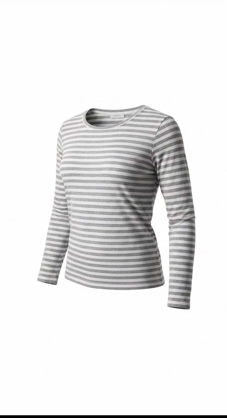 H&M L.O.G.G. Grey and White Striped Long Sleeve Crewneck T-Shirt